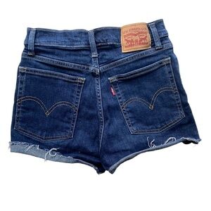 Levis High Rise Jean Shorts Size 26 Dark Wash Cut Off Raw Hem Fray Festival